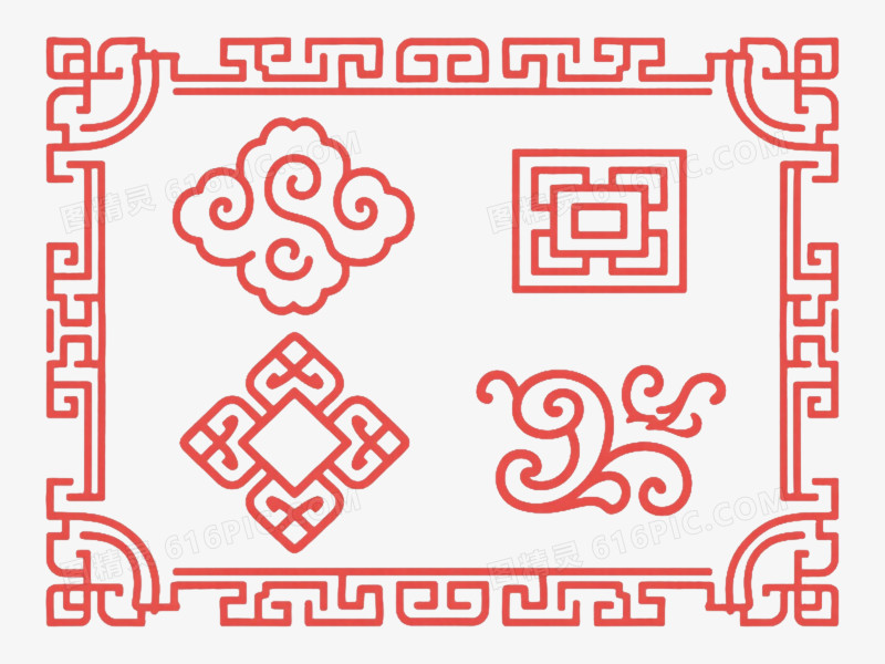 红色中式边框装饰图案元素