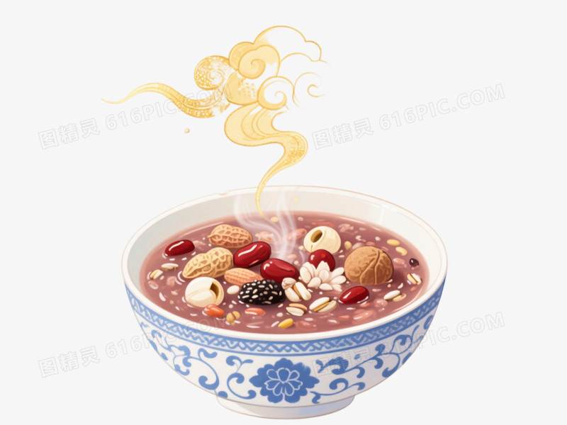 蓝白瓷碗腊八粥国风插画元素