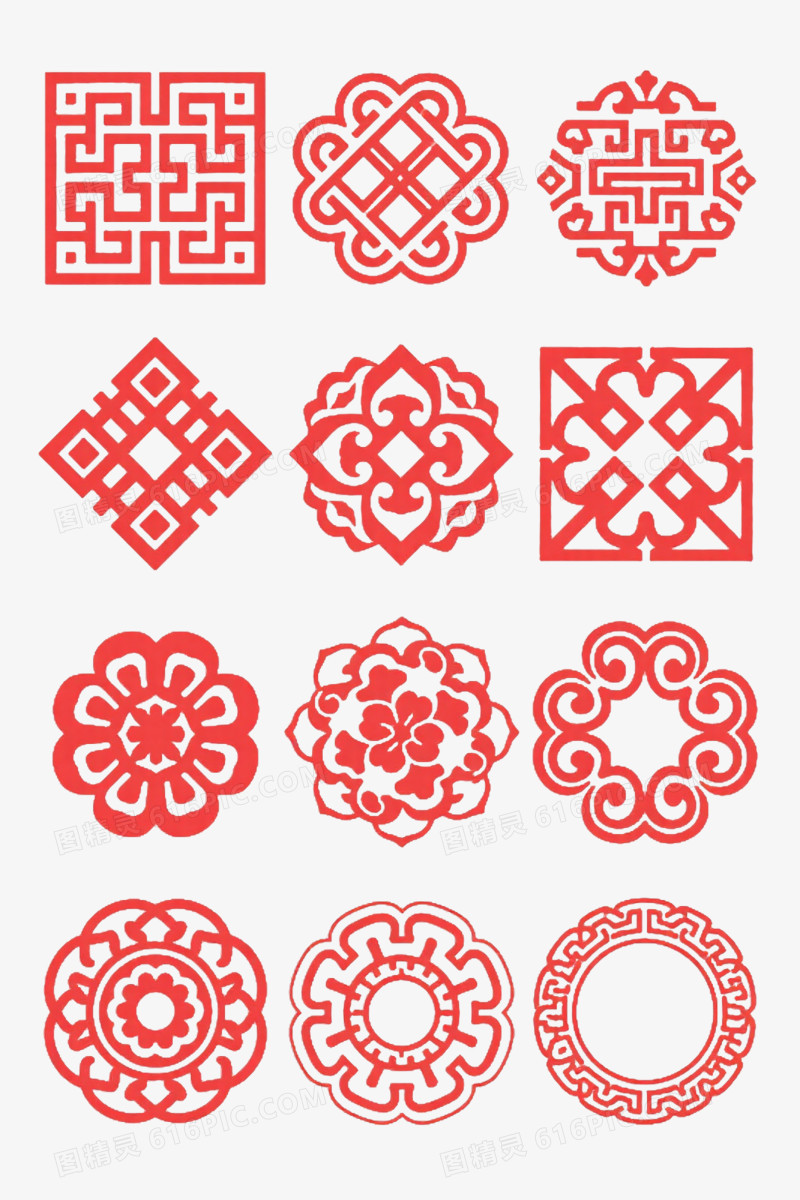 红色中式传统纹样装饰图案