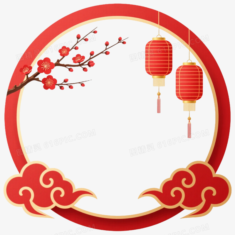 红金梅灯祥云节日元素