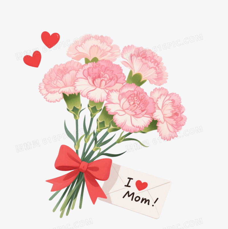 粉色康乃馨手绘插画元素