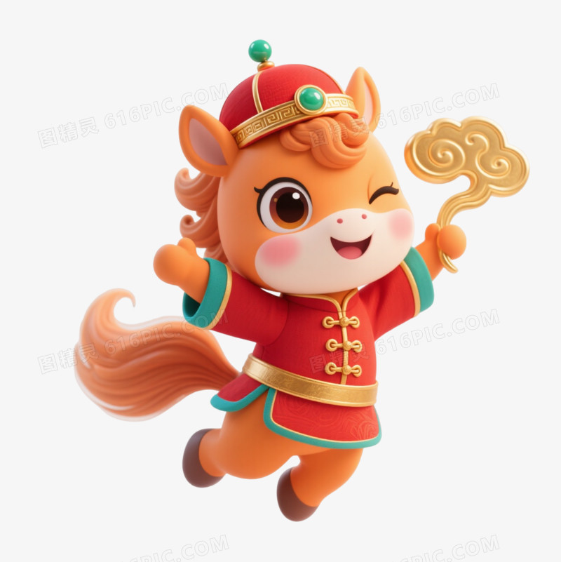 橙色小马Q版卡通手绘元素