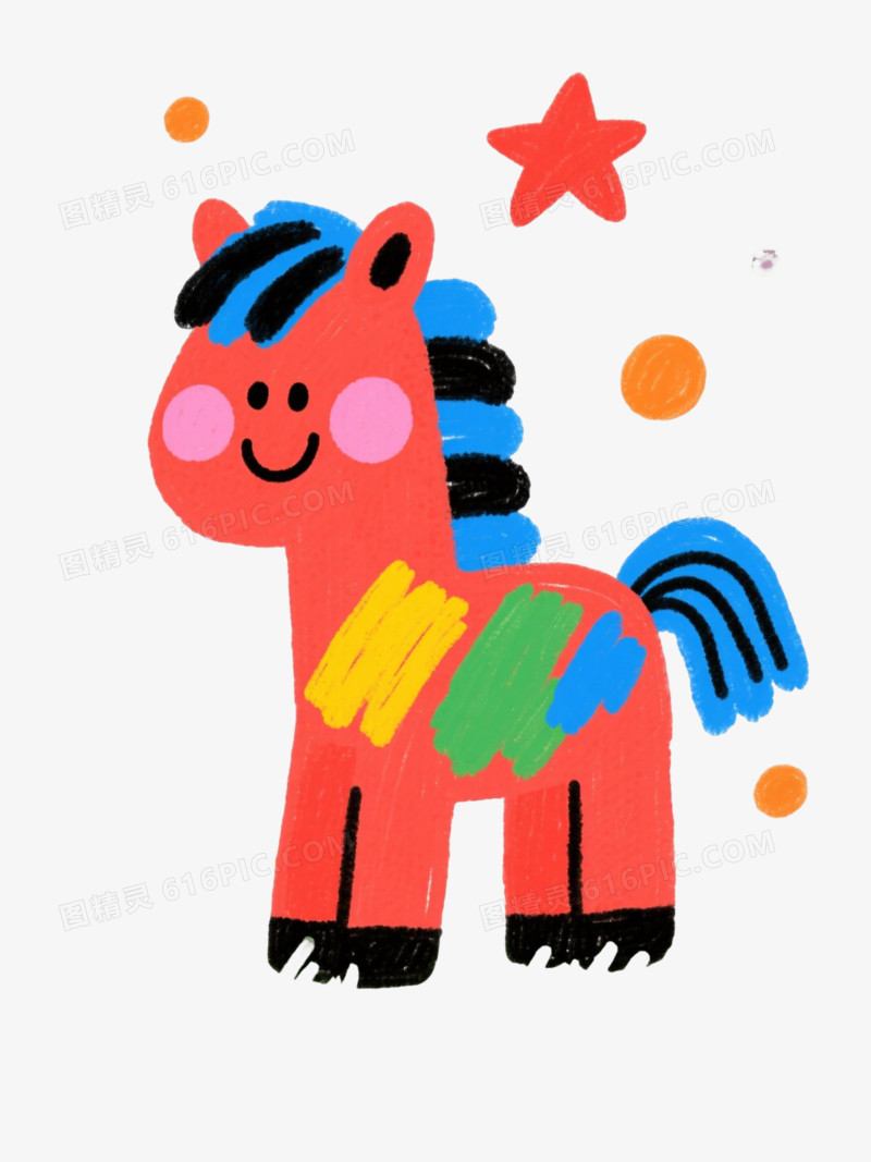 红马涂鸦卡通手绘元素