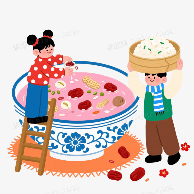 青花瓷腊八粥扁平插画元素