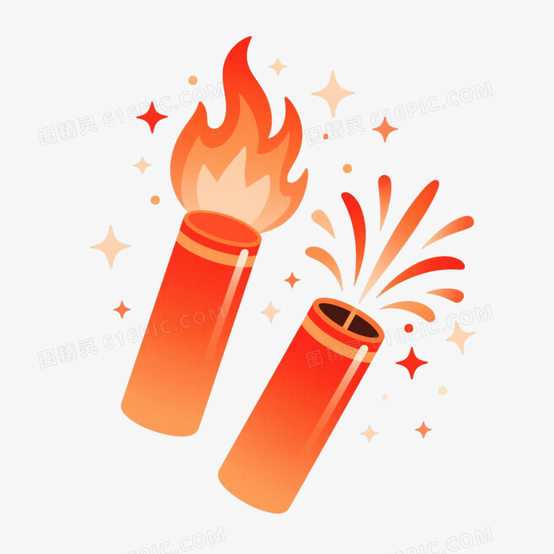 橙红渐变烟花筒扁平插画元素