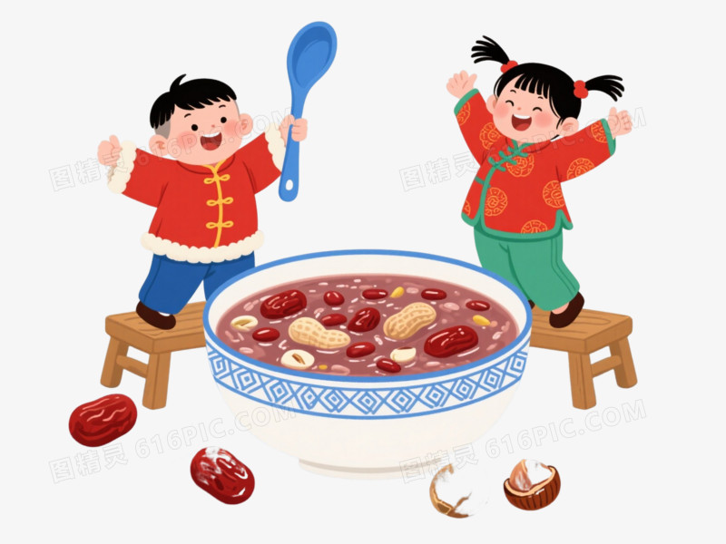 红装童趣腊八粥卡通手绘元素