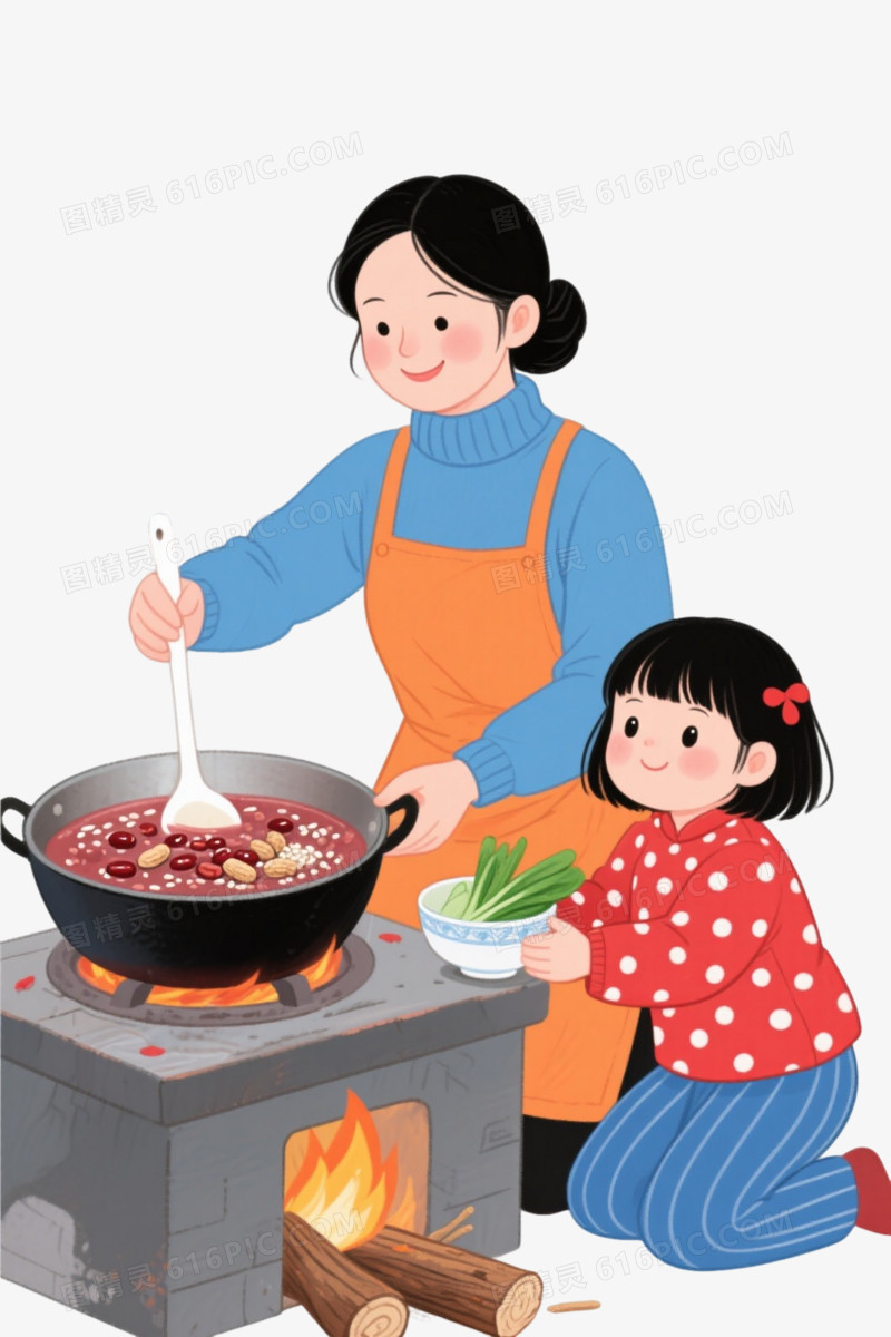 腊八粥温馨手绘插画元素