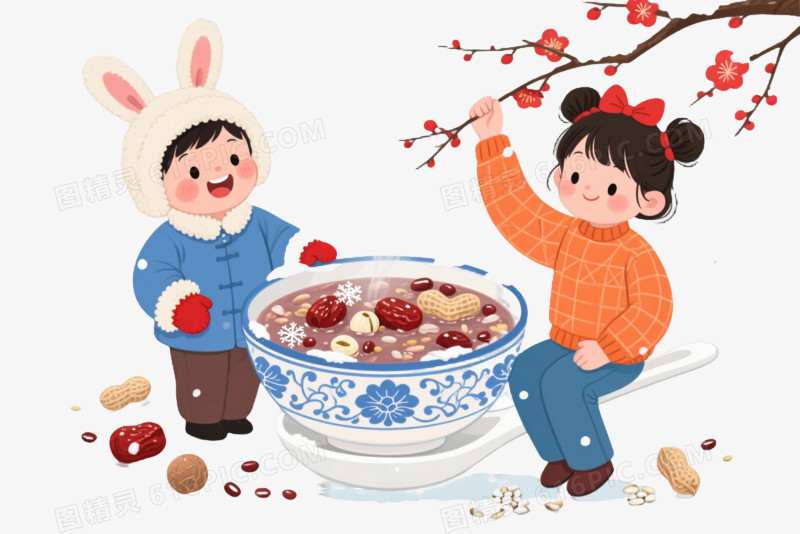 腊八粥国风插画元素