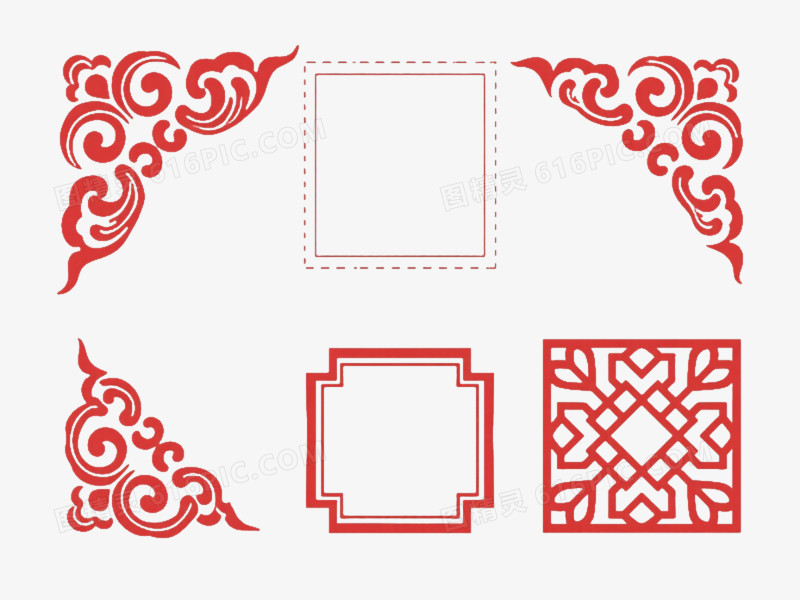 红色中式传统边框装饰图案
