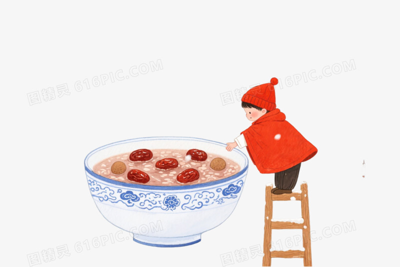 红斗篷小孩腊八粥节日元素