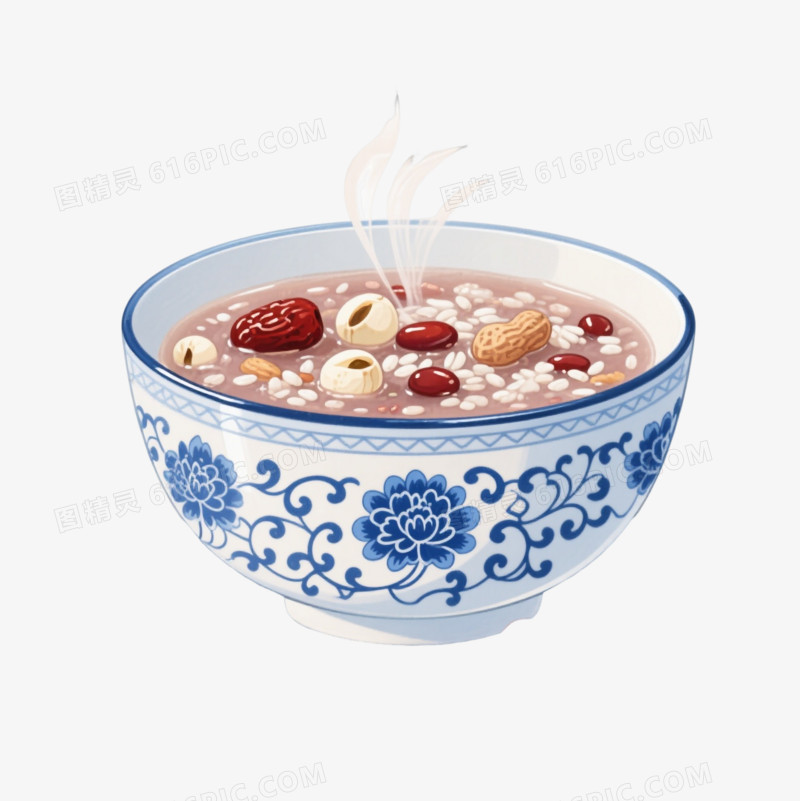 青花瓷八宝粥手绘插画元素