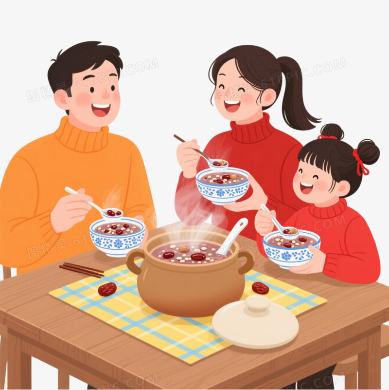 温馨一家三口卡通手绘元素