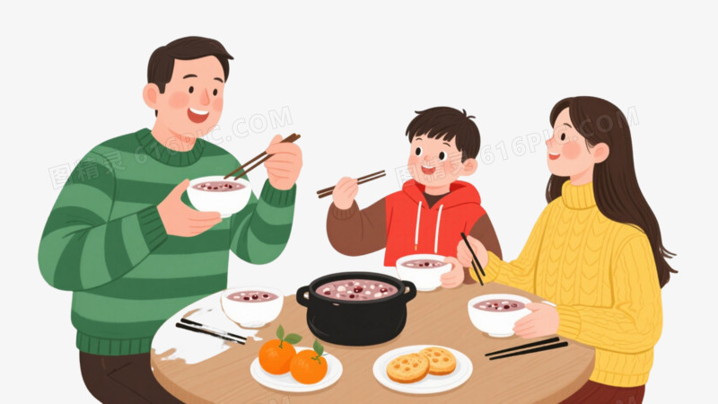 温馨腊八家宴手绘插画元素