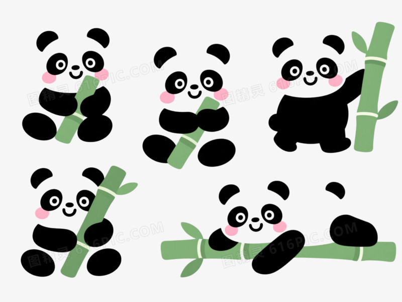 黑白蓬松熊猫卡通手绘元素