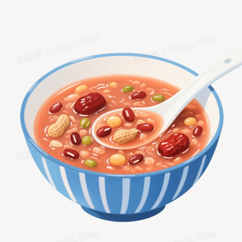 蓝碗腊八粥手绘插画元素