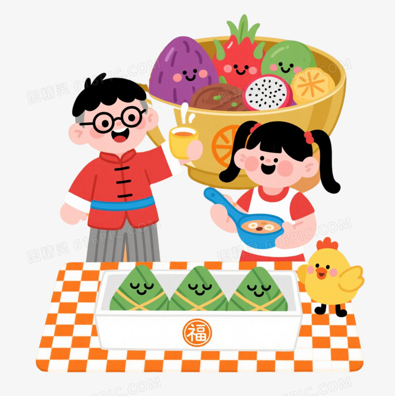 卡通儿童与拟人食材卡通手绘元素