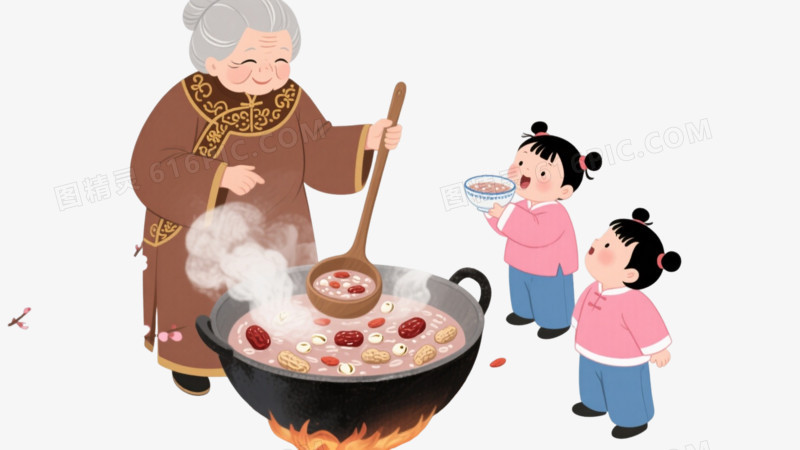 腊八粥温馨插画元素