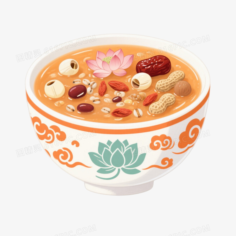 中式八宝粥手绘插画元素