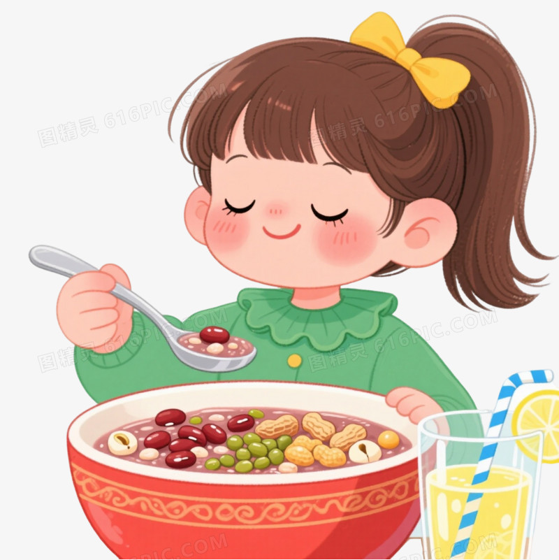 腊八节Q版小女孩手绘元素