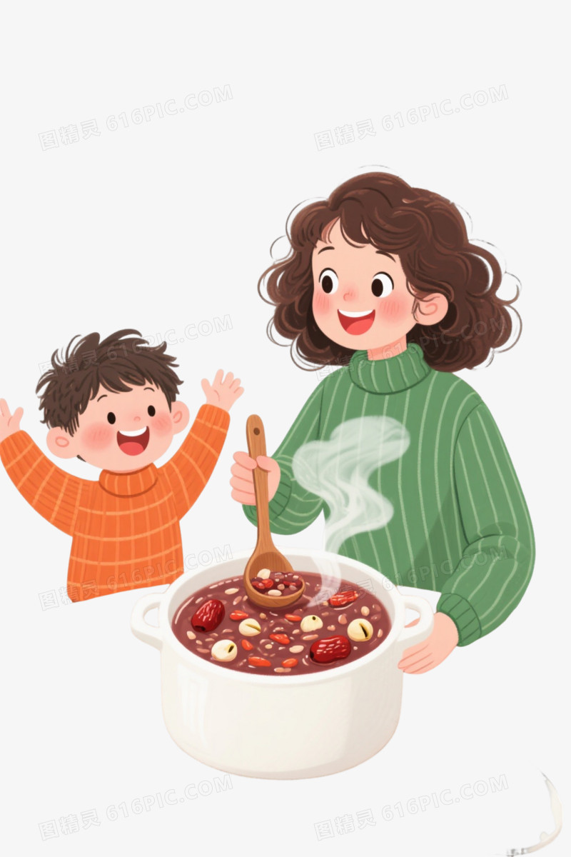 腊八节温馨手绘插画元素