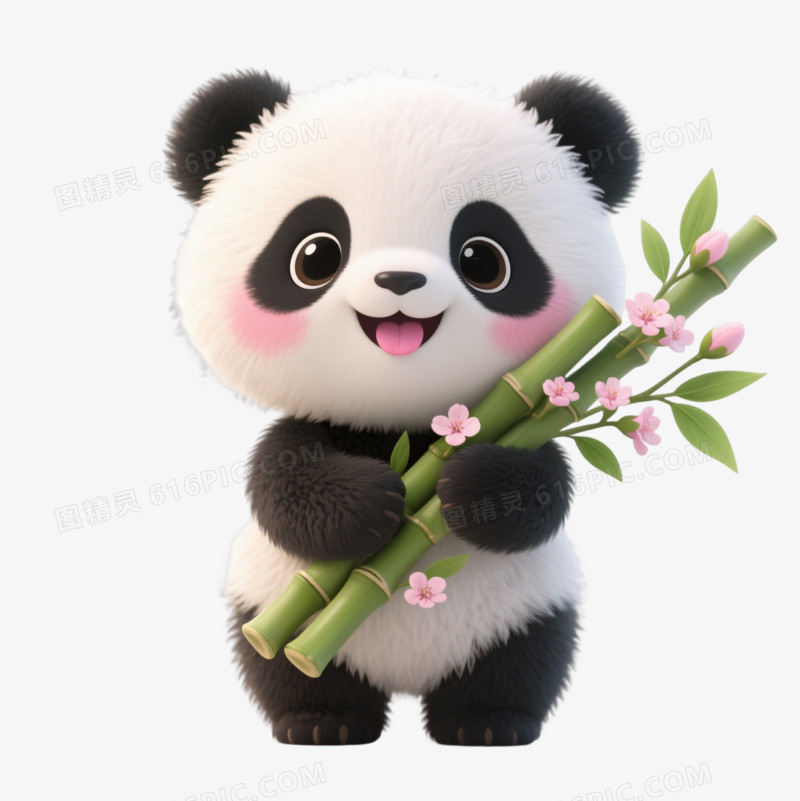 蓬松熊猫幼崽卡通手绘元素