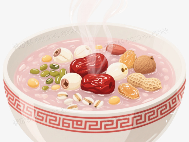 插画风八宝粥漂浮元素