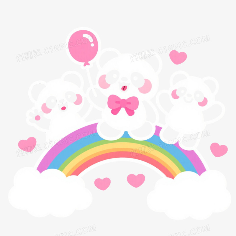 粉色系熊猫扁平插画漂浮元素