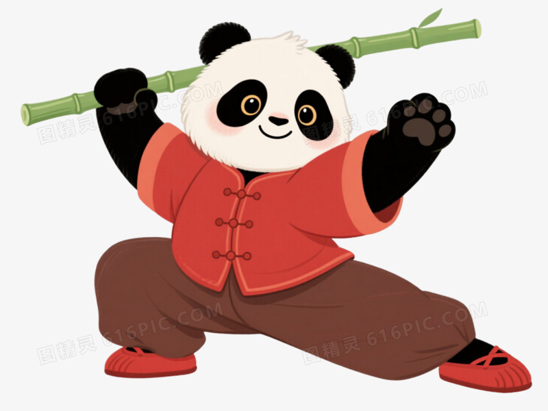 熊猫武术卡通手绘元素