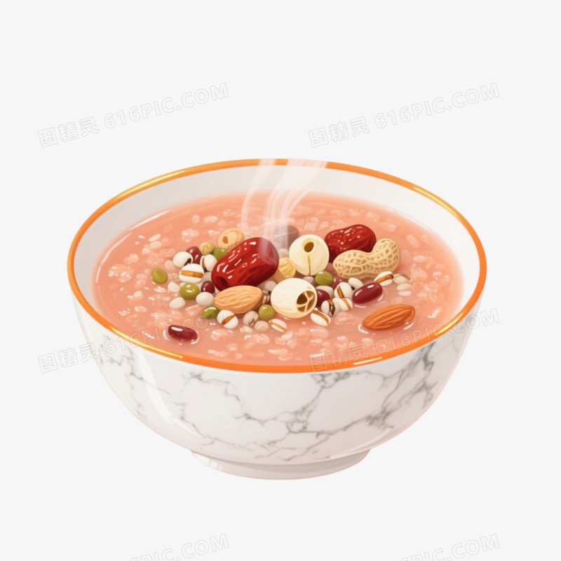 粉橙八宝粥插画风格产品实物元素