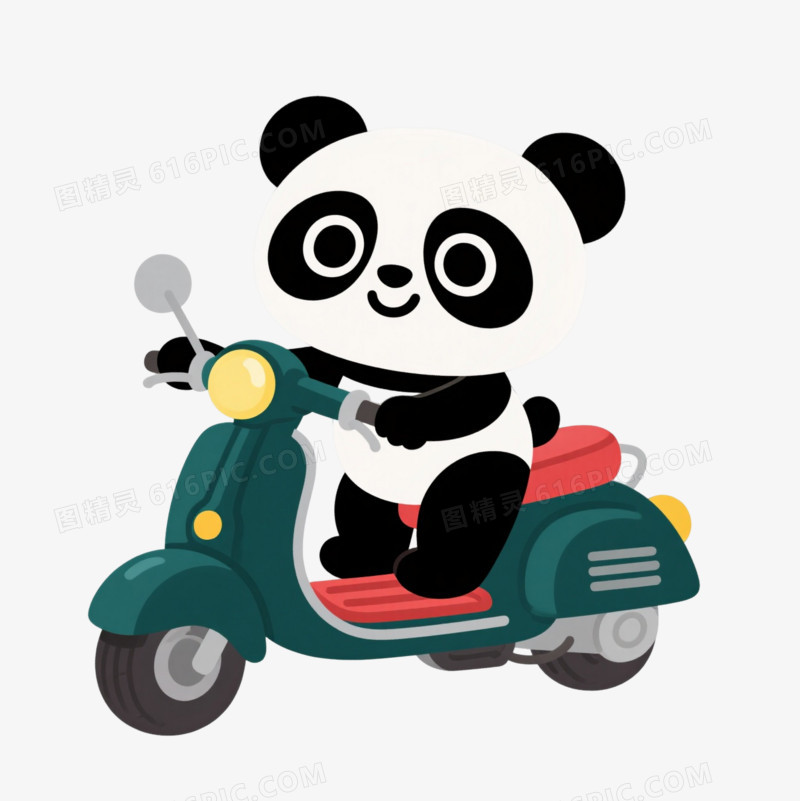 熊猫骑摩托卡通手绘元素