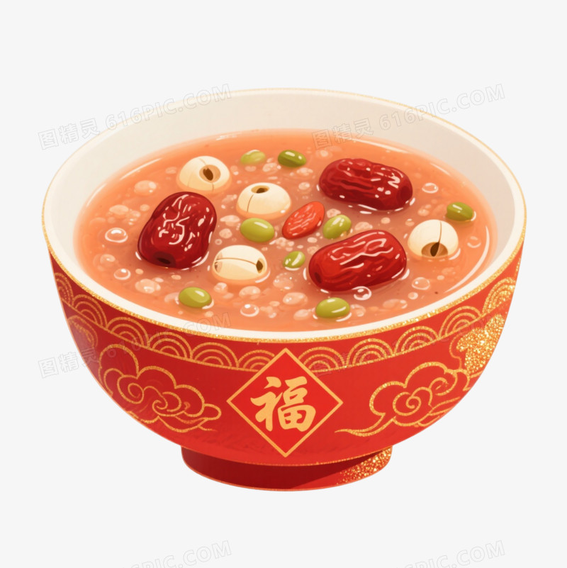 红金福字腊八粥节日元素