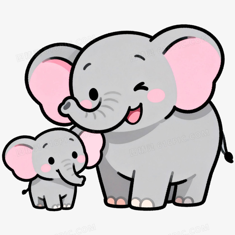 手绘插画动物大象亲子免抠元素