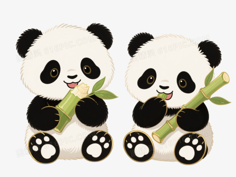 黑白蓬松熊猫卡通手绘元素