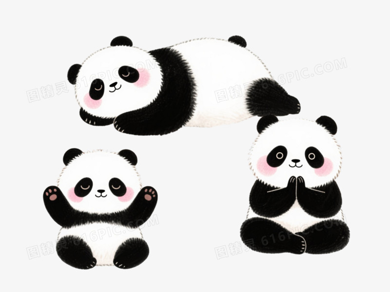 水墨风可爱熊猫卡通手绘元素