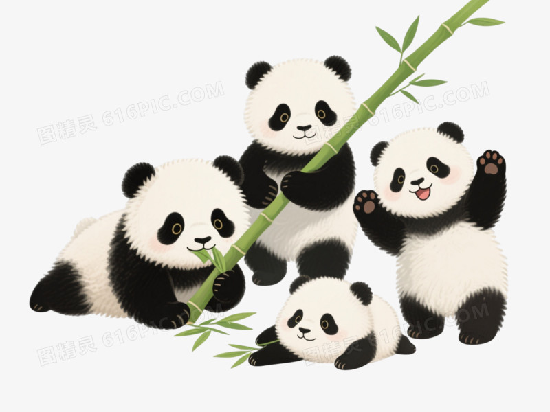 蓬松熊猫幼崽卡通手绘元素