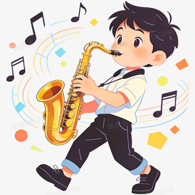手绘插画萨克斯兴趣班免抠元素