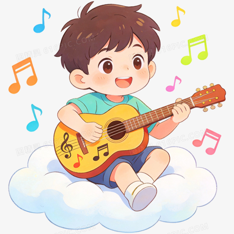 手绘插画吉他兴趣班免抠元素