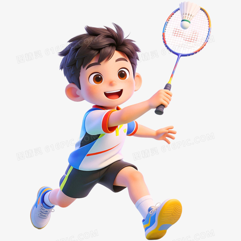 3D立体运动羽毛球兴趣班免抠元素