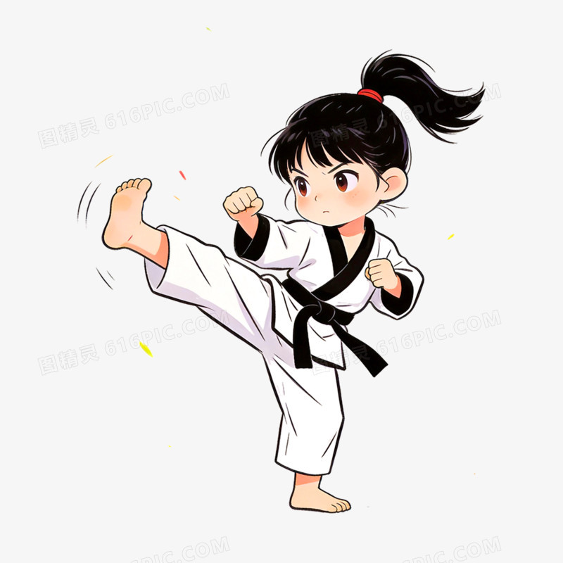 手绘插画跆拳道兴趣班免抠元素