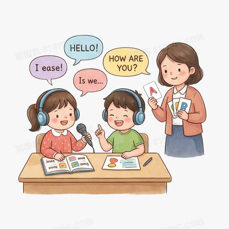 卡通手绘英语口语兴趣班免抠元素