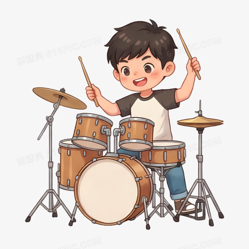 卡通手绘架子鼓兴趣班免抠元素