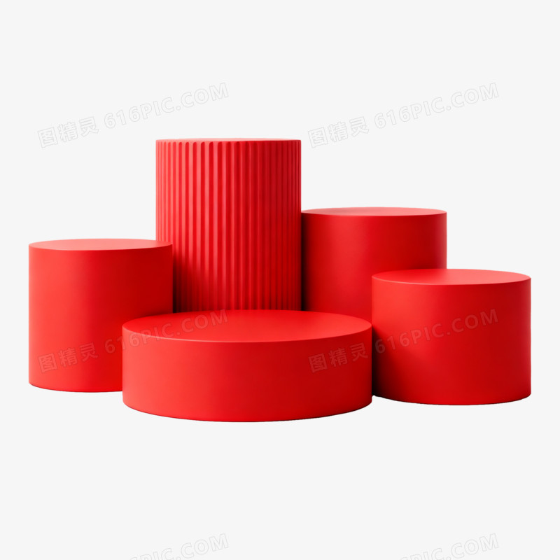 3D立体风红色电商展台免抠元素