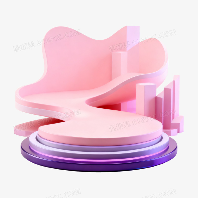 3D立体风粉色电商展台免抠元素