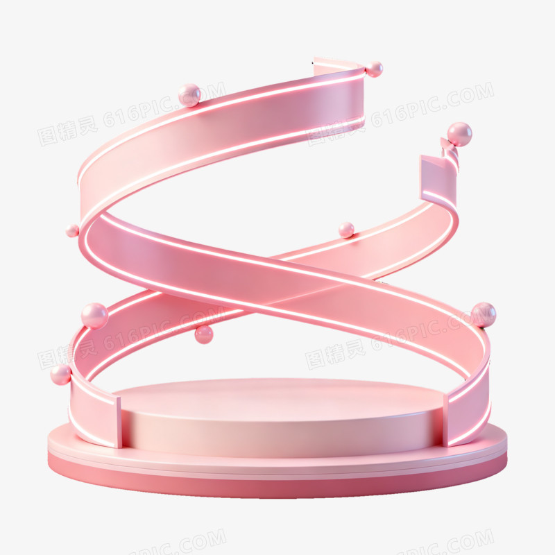 3D立体风粉色展台免抠元素