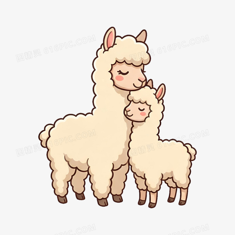 卡通手绘可爱亲子羊驼免抠元素