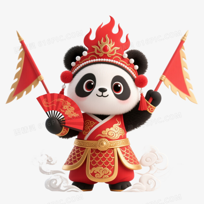 京剧熊猫Q版卡通手绘元素