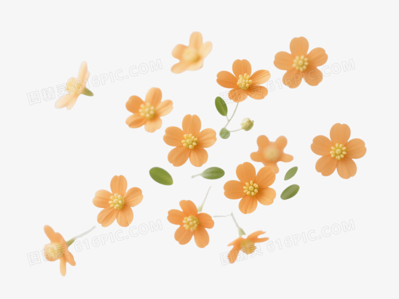 橙黄五瓣小花漂浮元素