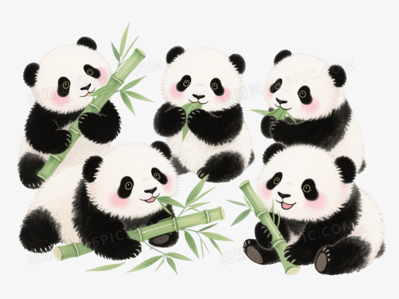 水墨风熊猫幼崽卡通手绘元素