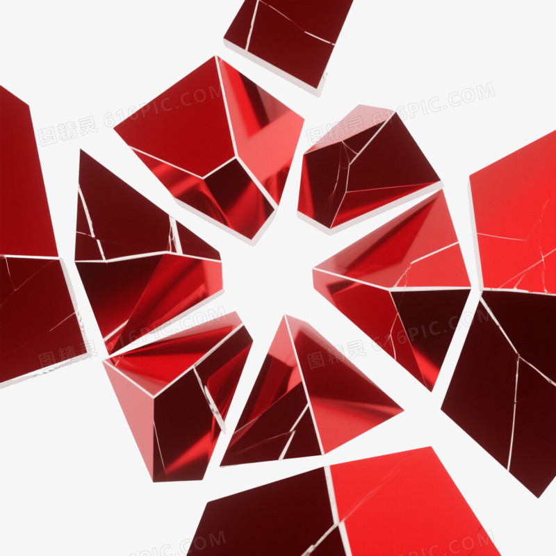 红几何碎片漂浮元素