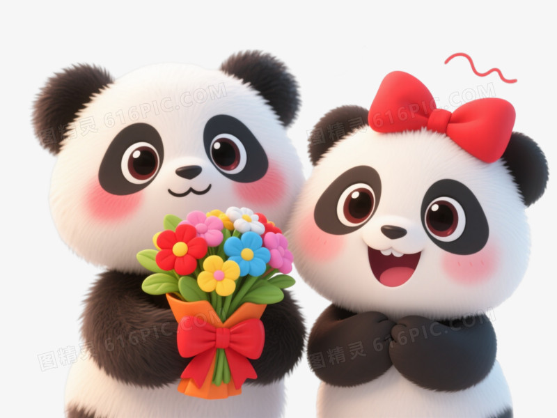 可爱熊猫卡通手绘元素